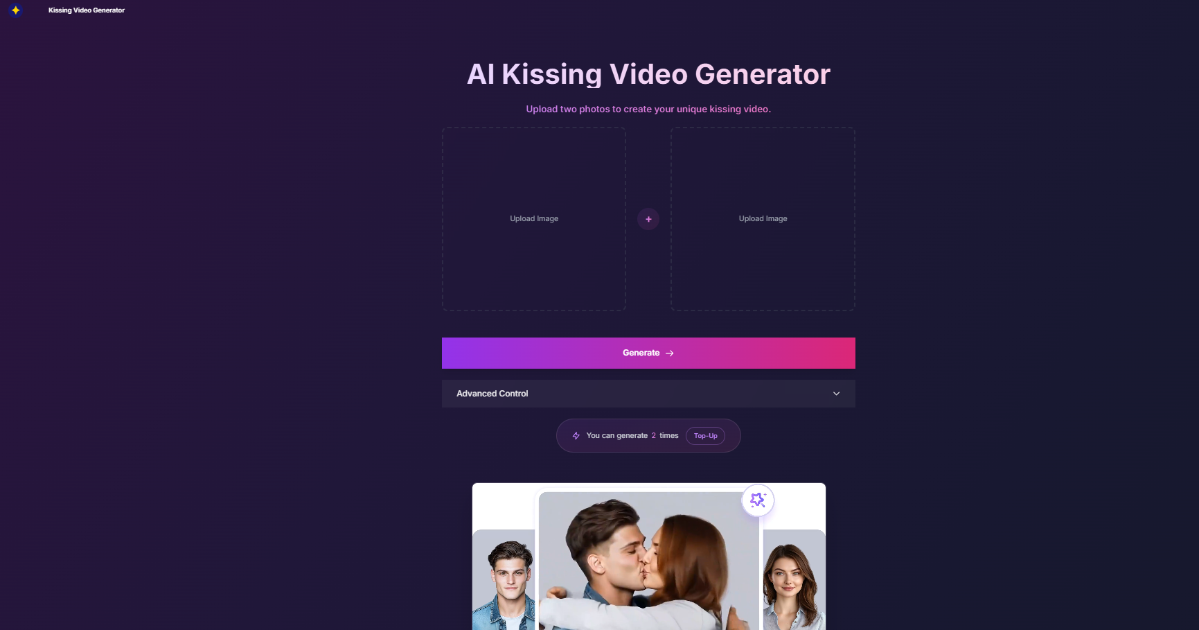 ai kissing video generator product image