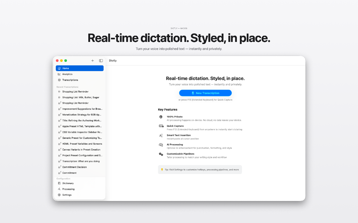 Dictly — On‑device dictation image number 01