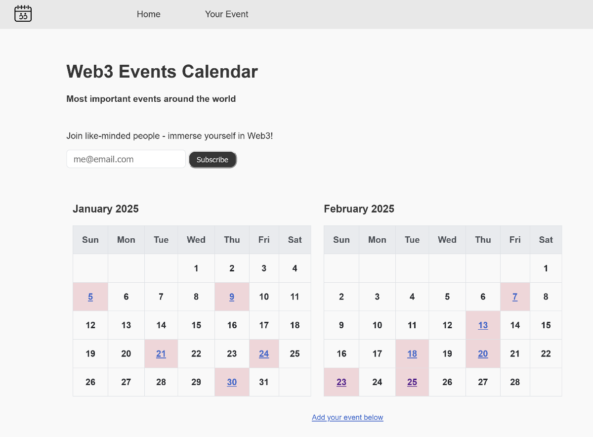 Web3 Events Calendar product image