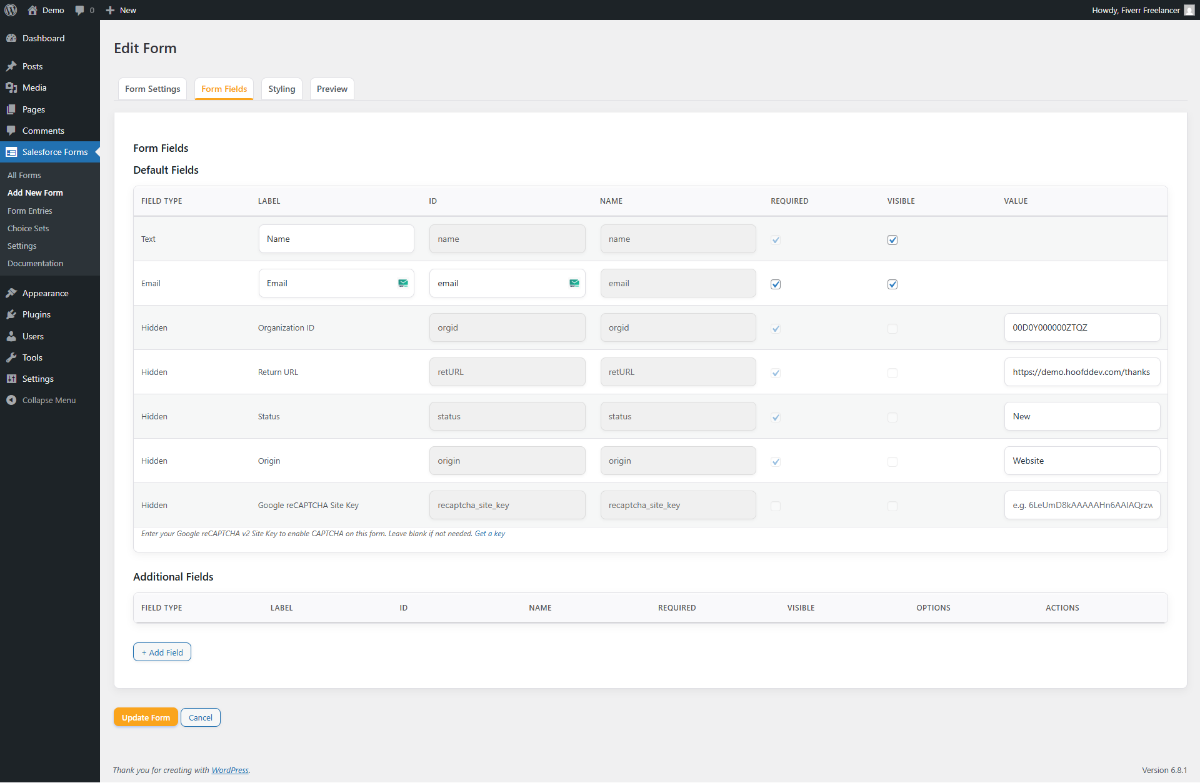Wordpress forms to Salesforce image number 01