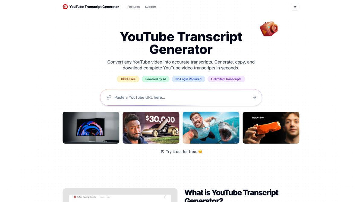 YouTube Transcript Generator product image